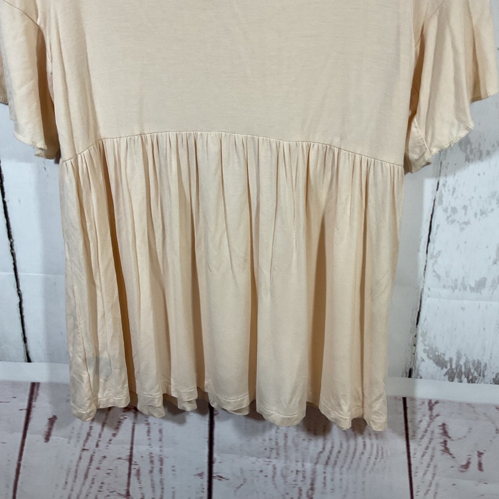 POL Cream Lace Neck Tie Babydoll Tunic Top Women S Boho Romantic Neutral Cottage - Picture 7 of 11